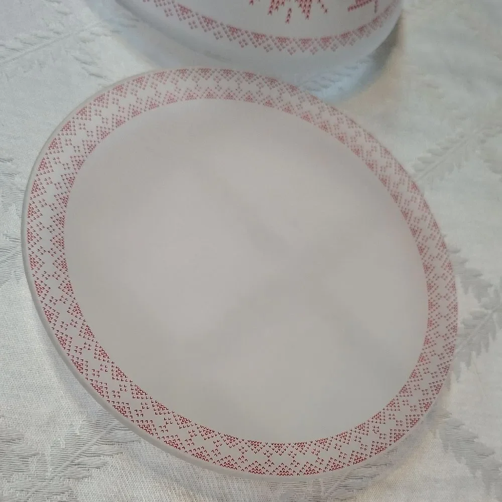 Festive Red and White Glass Shade with Plate. Y1